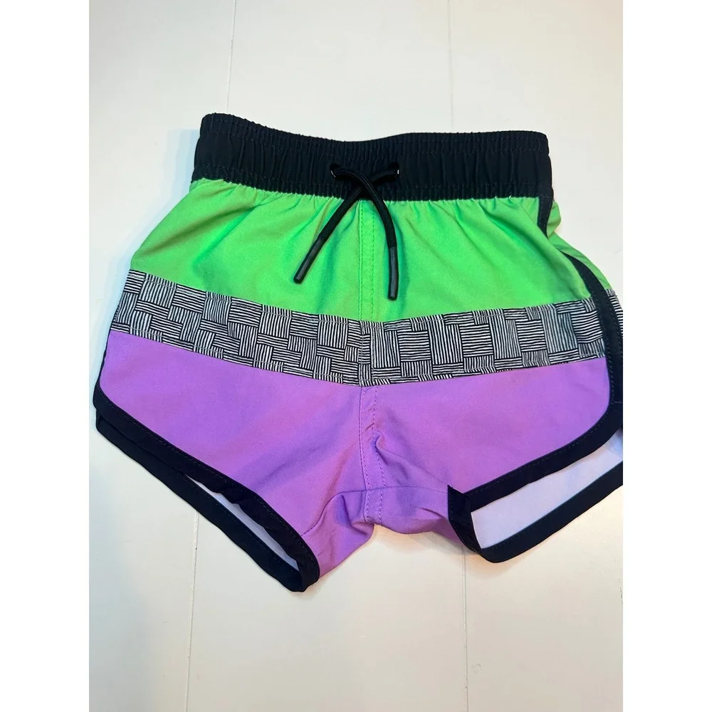 Little Bipsy Rash Guard Set Kids 12-18M Neon Green Purple Good Colorblock Swim